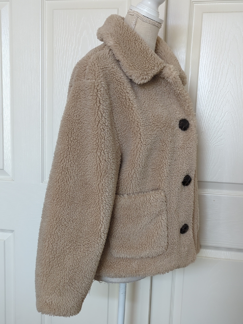 Zara Beige Teddy Faux-Shearling Button Jacket - Picture 4 of 6